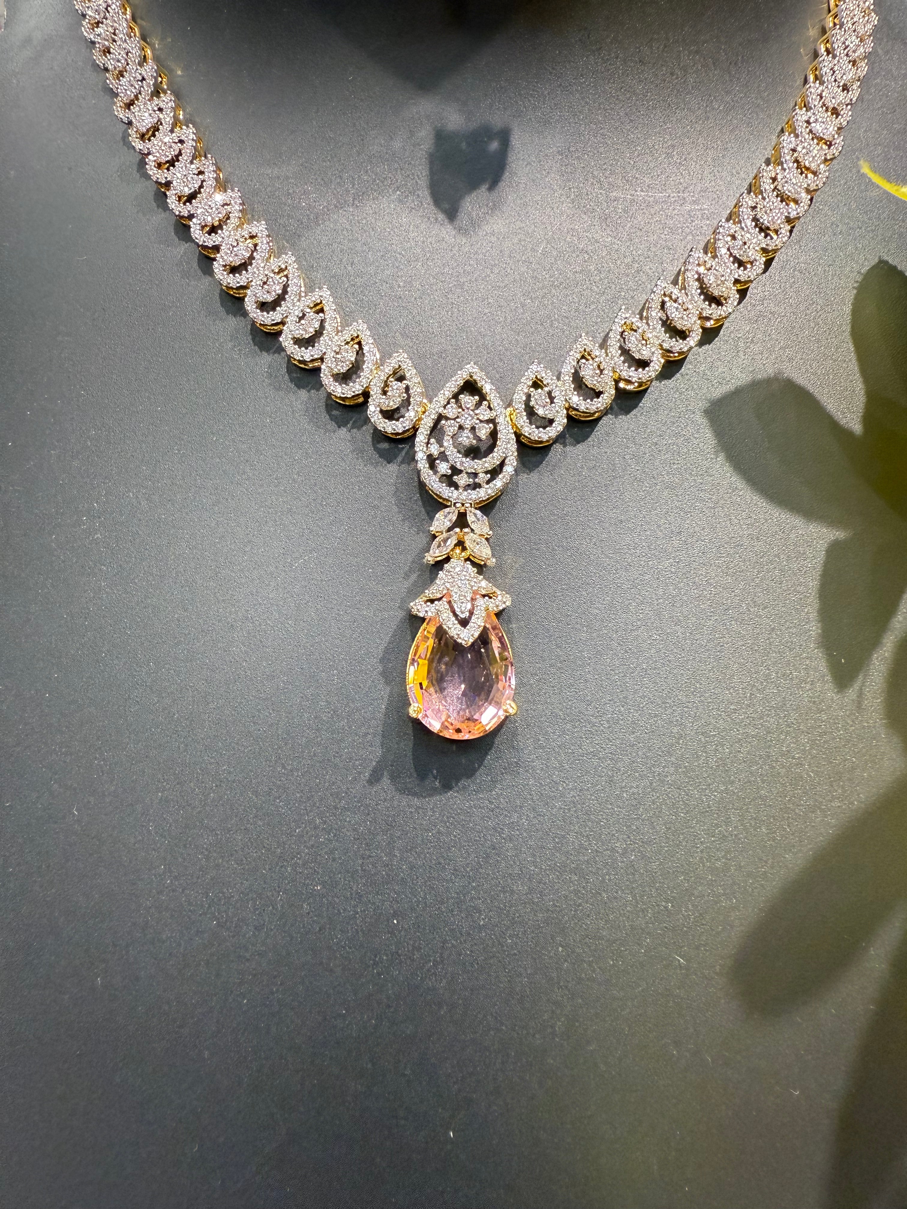 Party Wear CZ Necklace set with Drop Style pendant