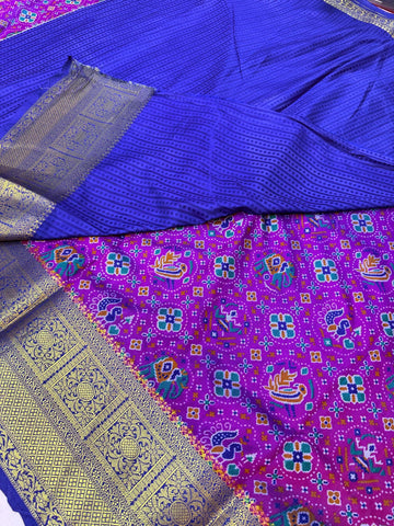Violet Patola Semi Silk Saree with 7 Inch Border - Lightweight