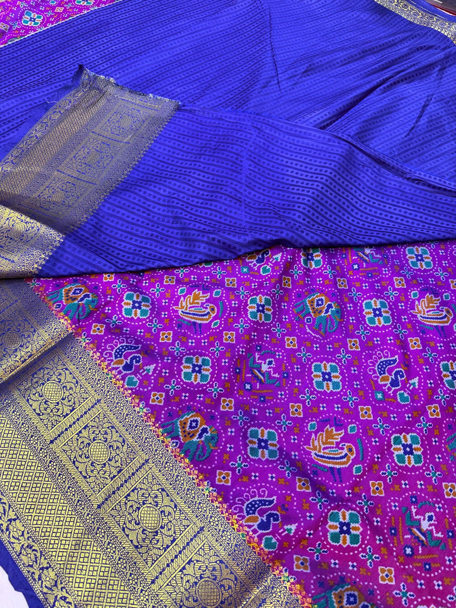 Violet Patola Semi Silk Saree with 7 Inch Border - Lightweight