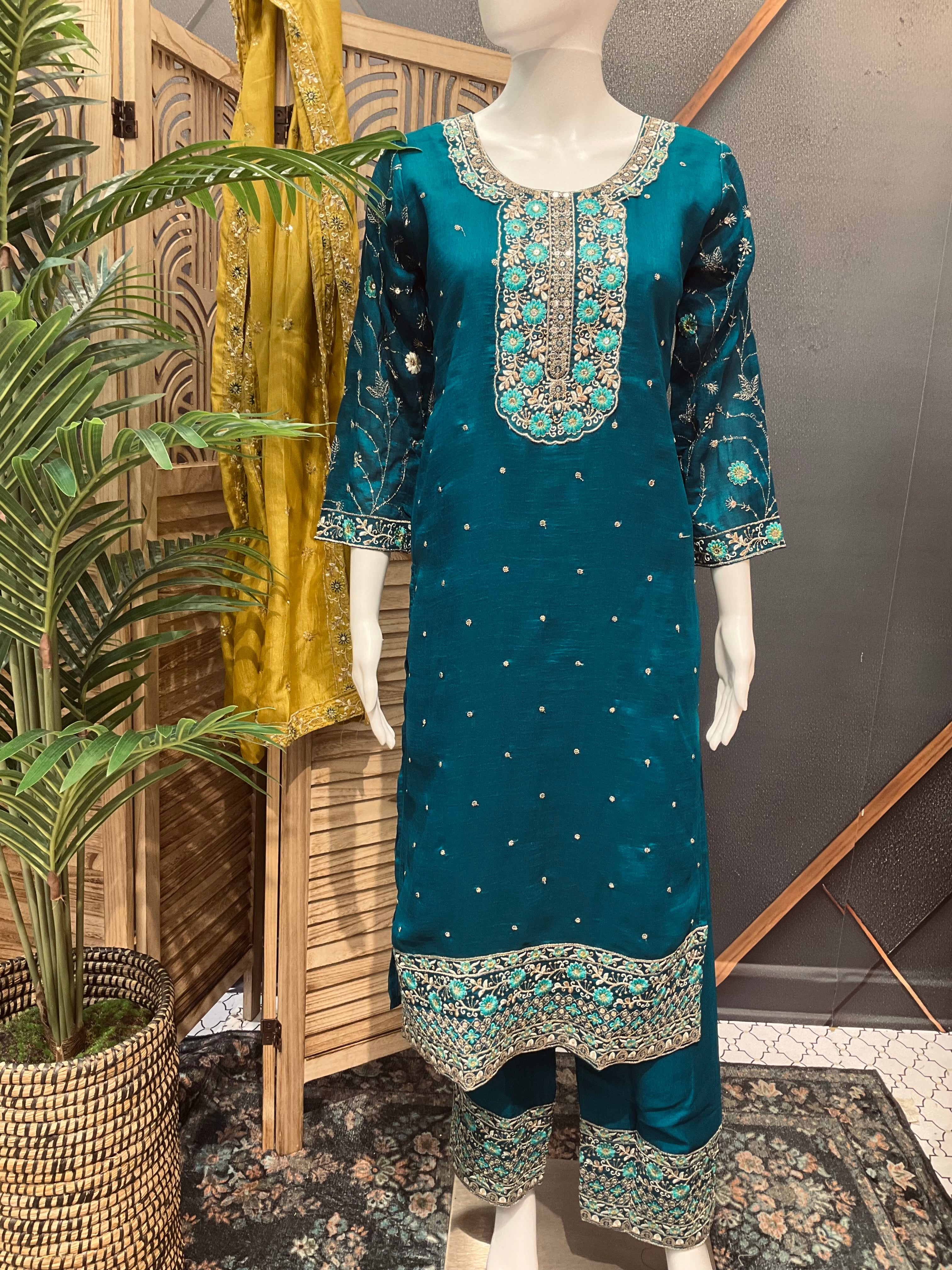 Party Wear Chudidhar/Kurti set with contrast Dupatta