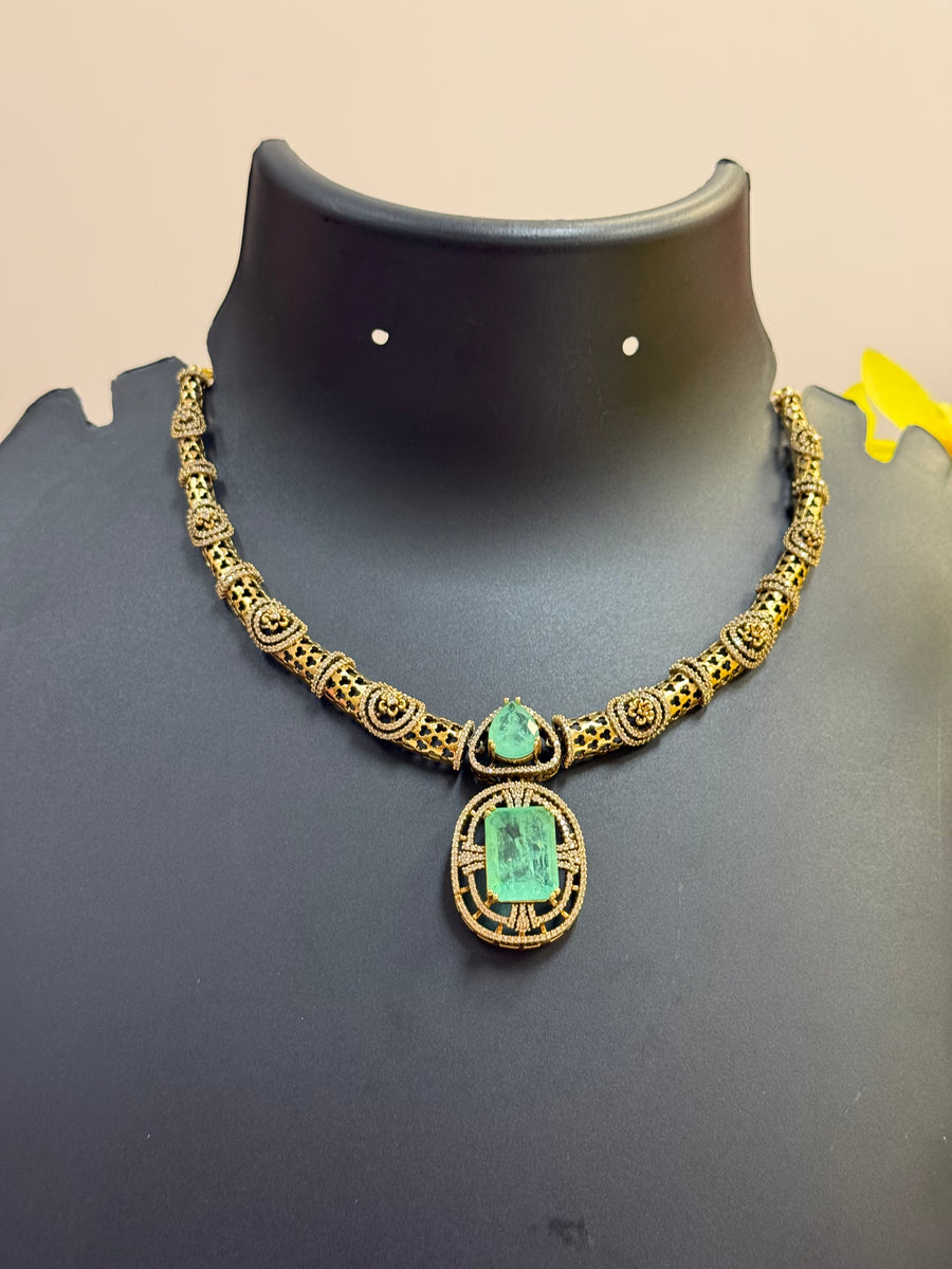 Victorian Necklace set with Mint Green