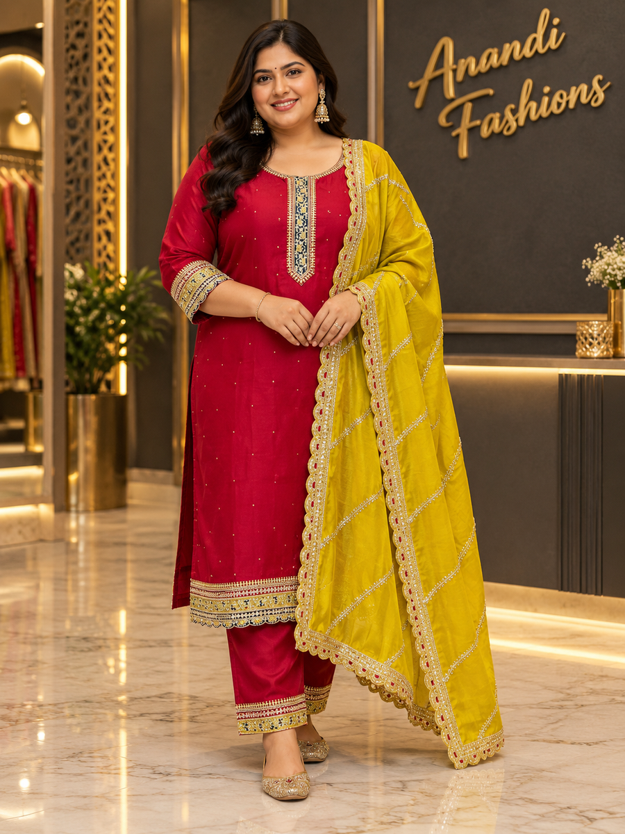 Women’s Red Kurti Set – Plus Size