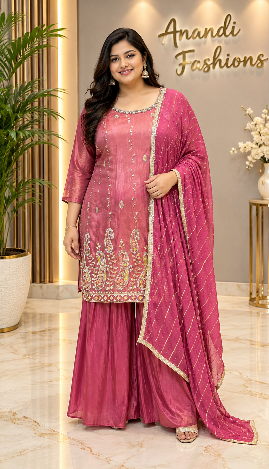 Pink Plus size Party Wear Palazzo set