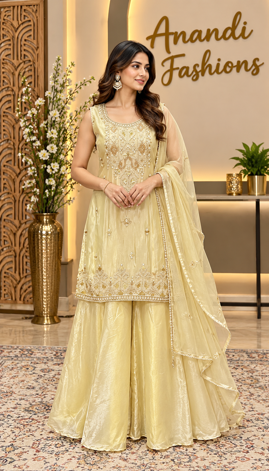 Gold Satin Silk Party Wear Palazzo set