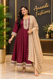Women’s Wine – Anarkali Kurti Set – Plus Size