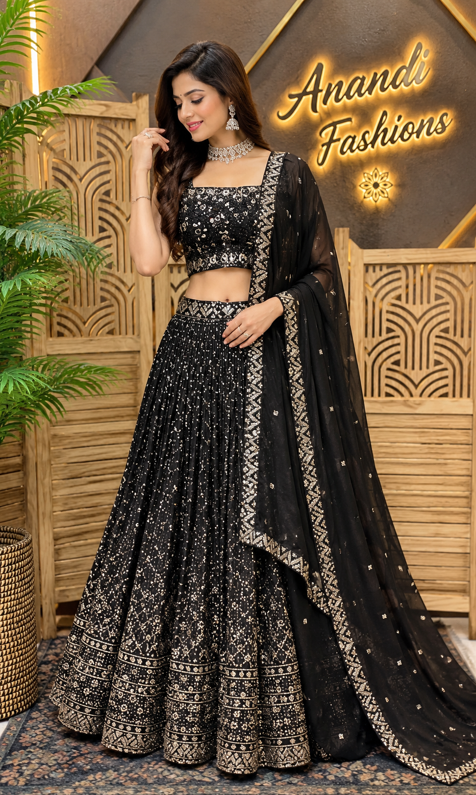 Women’s Black Lehenga Set with Sequin Work Georgette