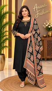 Women’s Black Gajji Silk Kurti Set – Plus Size