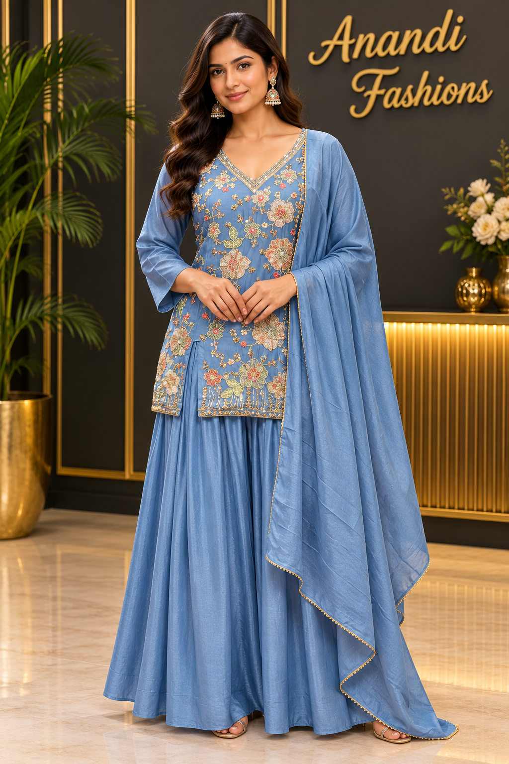 Plus size Blue Party Wear lehenga set
