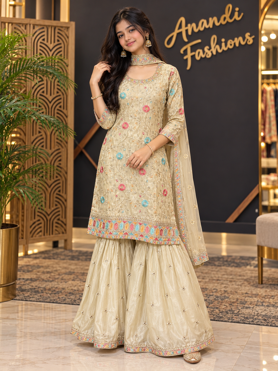 Teenage Girls’’ Gold Tissue Sharara Set