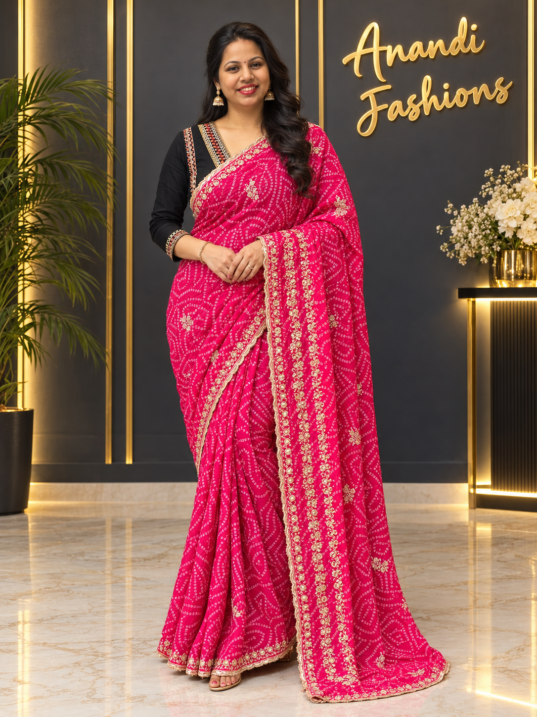Pink Georgette Bandhani Saree