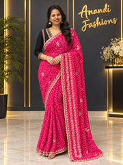 Pink Georgette Bandhani Saree