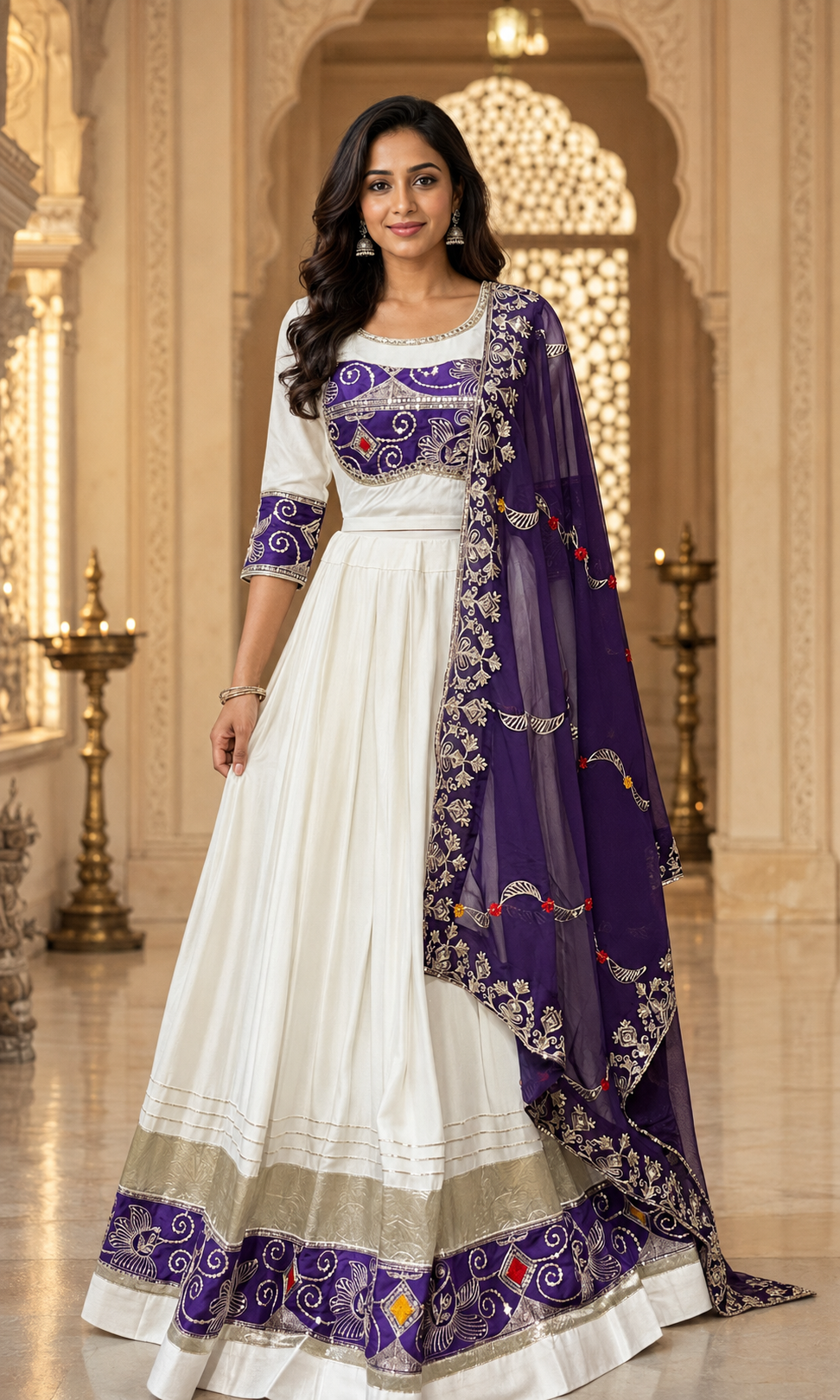 White and Purple  Pure Cotton Chaniya Choli set