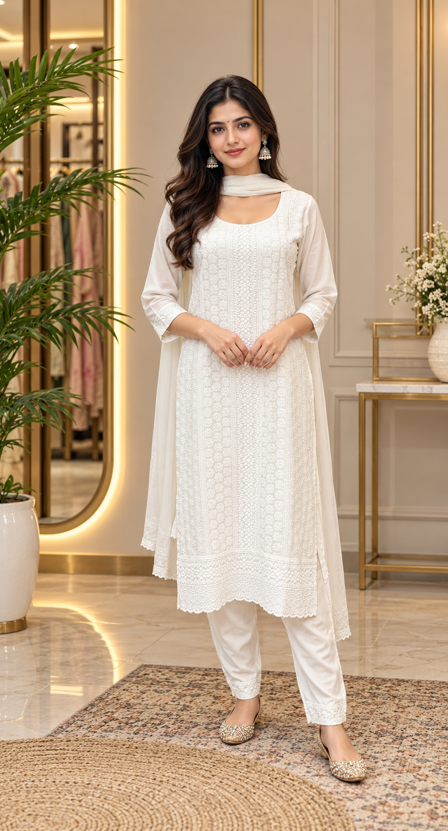 White Chikankari Rayon kurti set