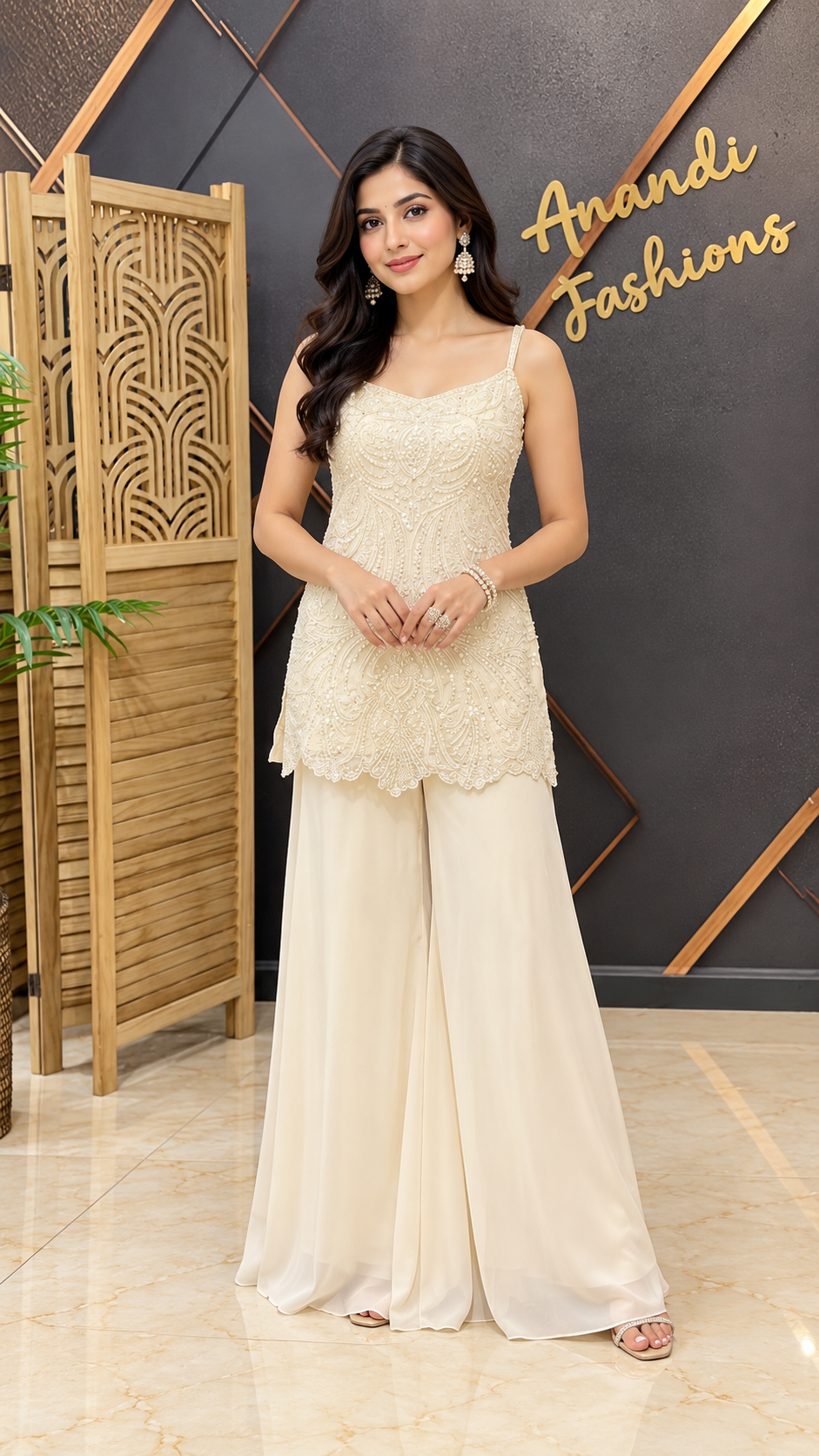 Women's Party Wear White Palazzo Set