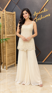 Women's Party Wear White Palazzo Set