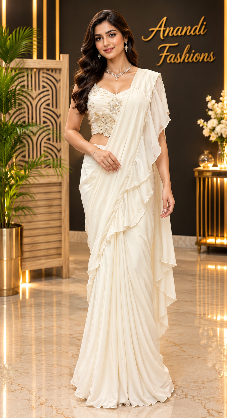 Women's White Ready-to-Wear Saree