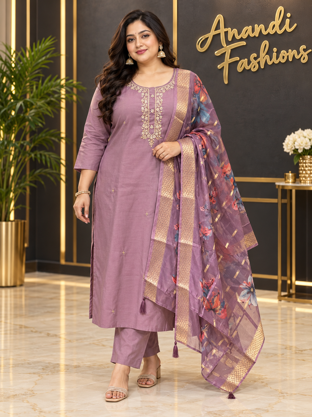 Women’s Lavender Shimmery Tissue Kurti Set – Plus Size
