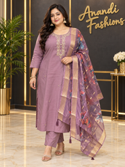 Women’s Lavender Shimmery Tissue Kurti Set – Plus Size