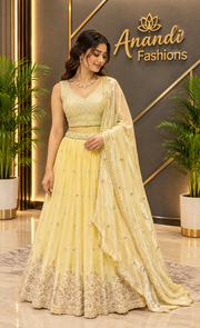 Women’s Light Yellow Party Wear Lehenga Set