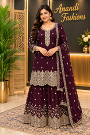 Women’s Wine Party Wear Sharara Set – Plus Size