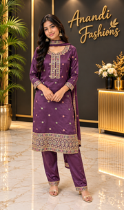 Teenage Girls’’ Purple Embroidered Kurti Set