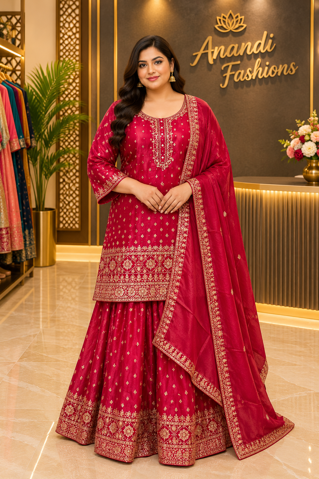 Women’s Pink Lehenga with Long Blouse – Plus Size