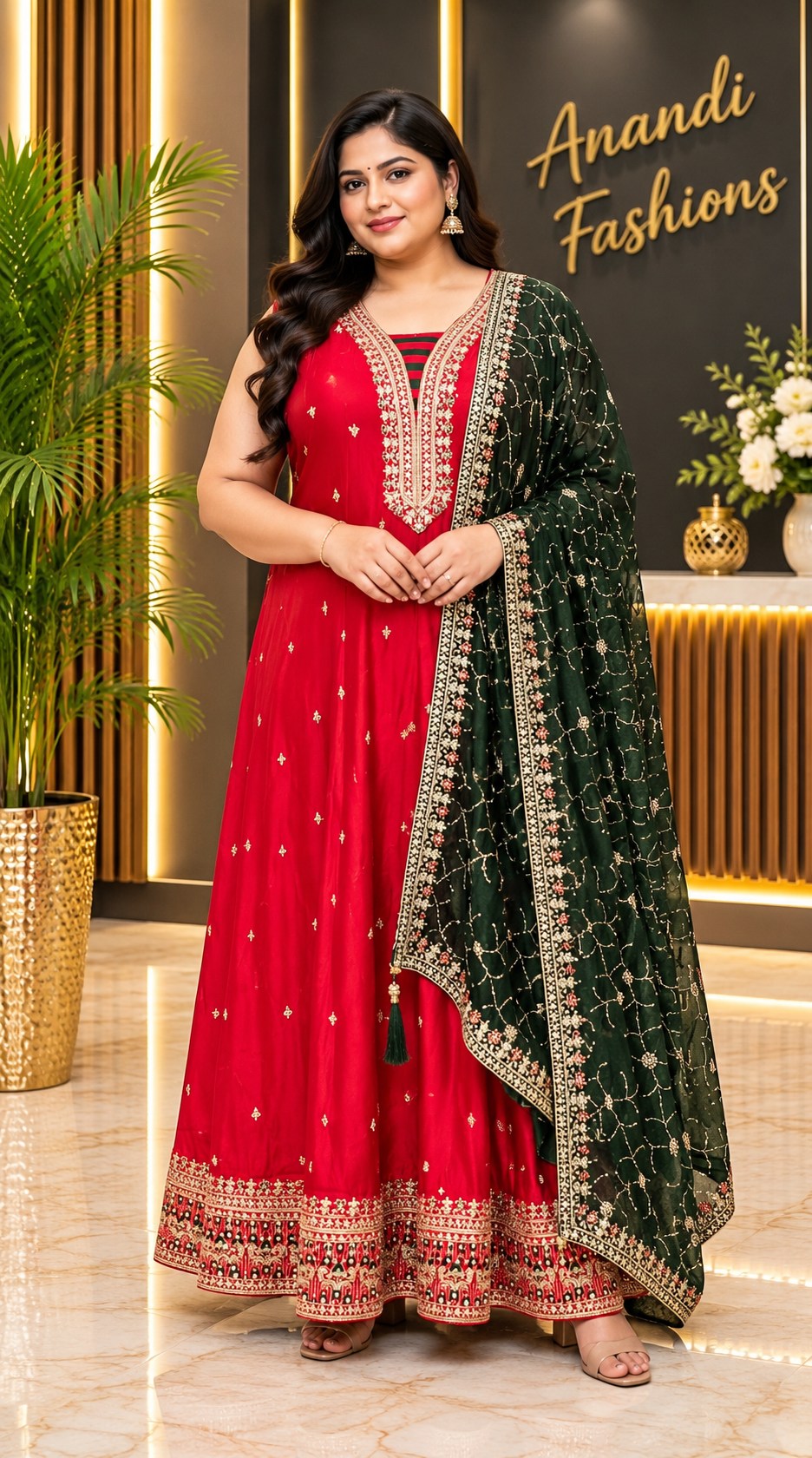 Women’s Red Long Dress – Kurti Set – Plus Size