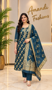 Benarasi Teal Blue Kurti set