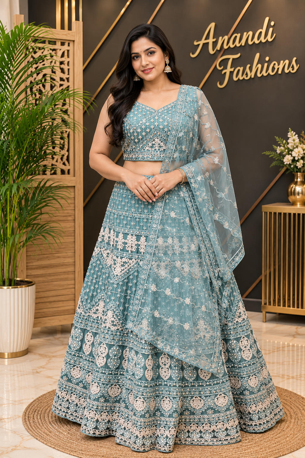 Women’s Blue Party Wear Lehenga Set – Plus Size