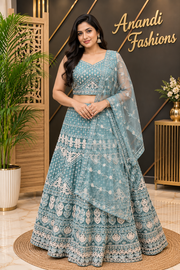 Women’s Blue Party Wear Lehenga Set – Plus Size