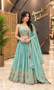 Women's Pastel Lehenga Set with Embroidery Work