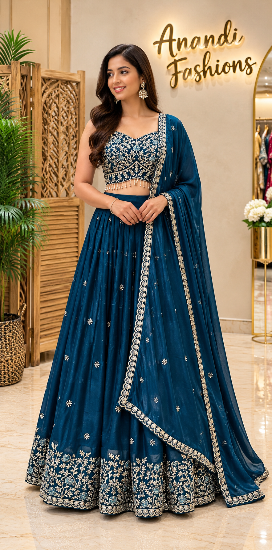Women's Teal Blue Party Wear Lehenga Set