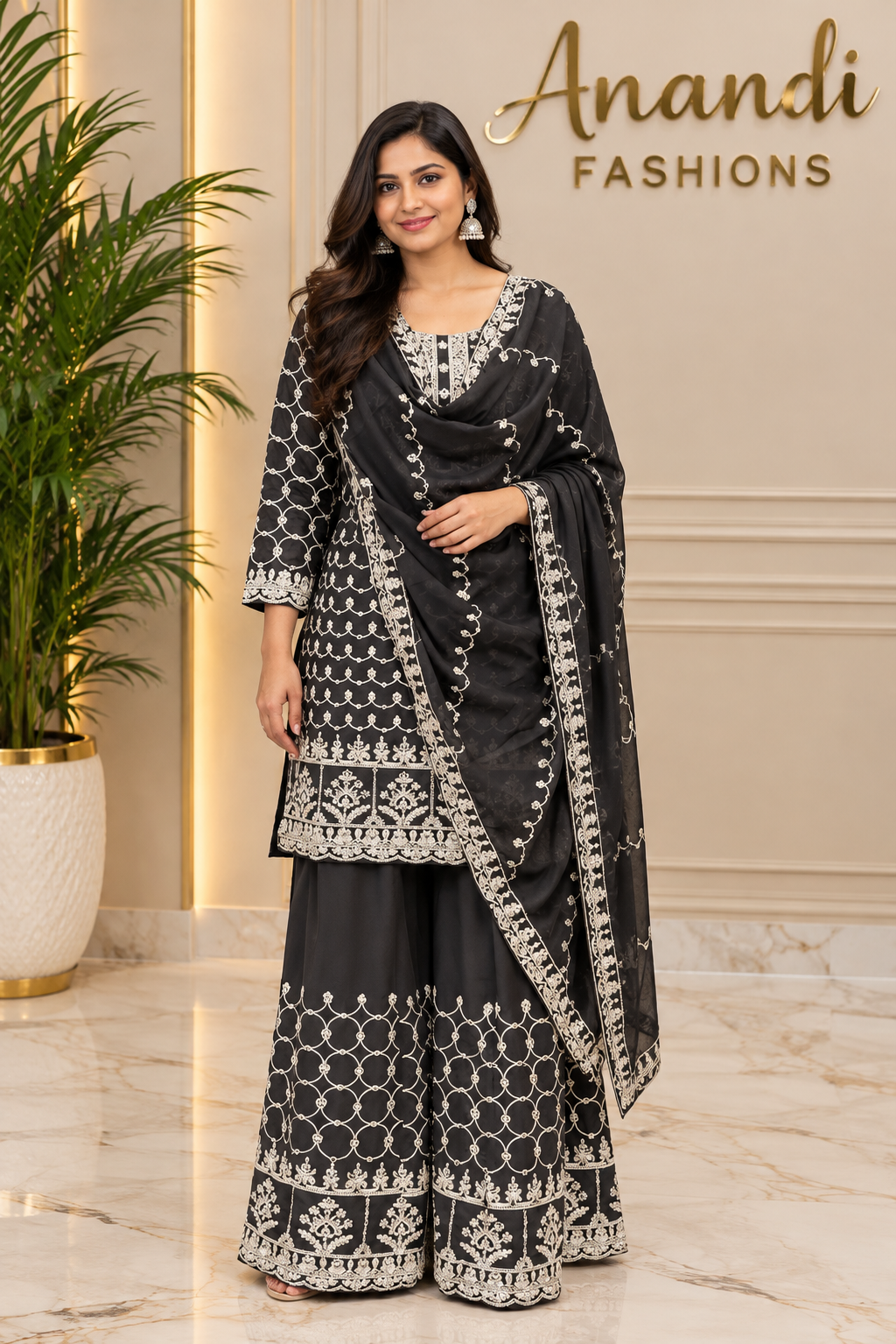 Women’s Grey Heavy Work Designer Wedding & Festive Embroidered Sharara Set