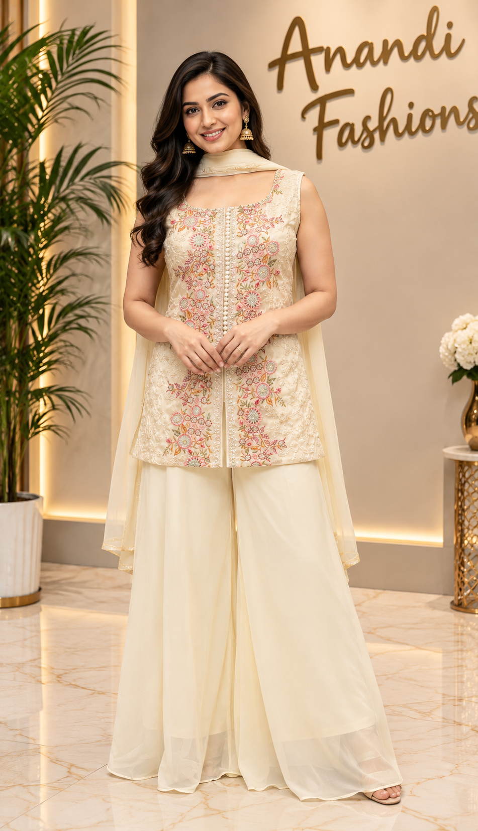 Women’s Off White Embroidered Sharara Set
