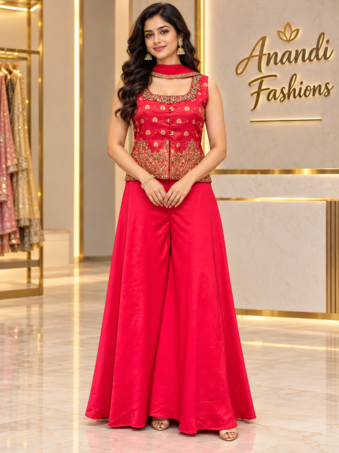 Women’s Indo – Western Pink Party Wear Palazzo Set
