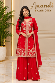 Women’s Red Crape Silk Palazzo Set