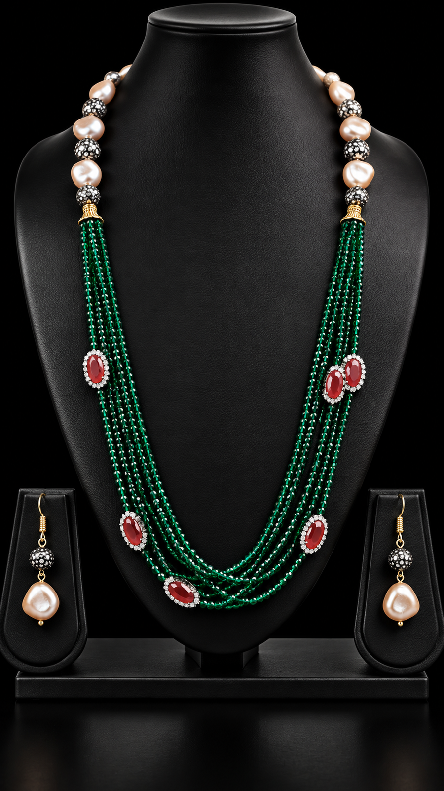 Crystal Beads Greenfancy Mala Necklace Set