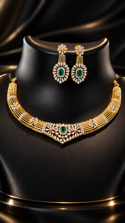 Party Wear Necklace set with Emerald stones - Jewelry - Necklace Set - Anandi Fashions