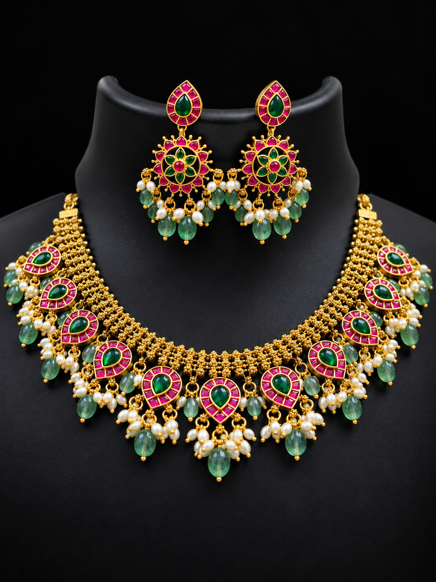 Jadau Kundan Necklace Set - Jewelry - Necklace Set - Anandi Fashions