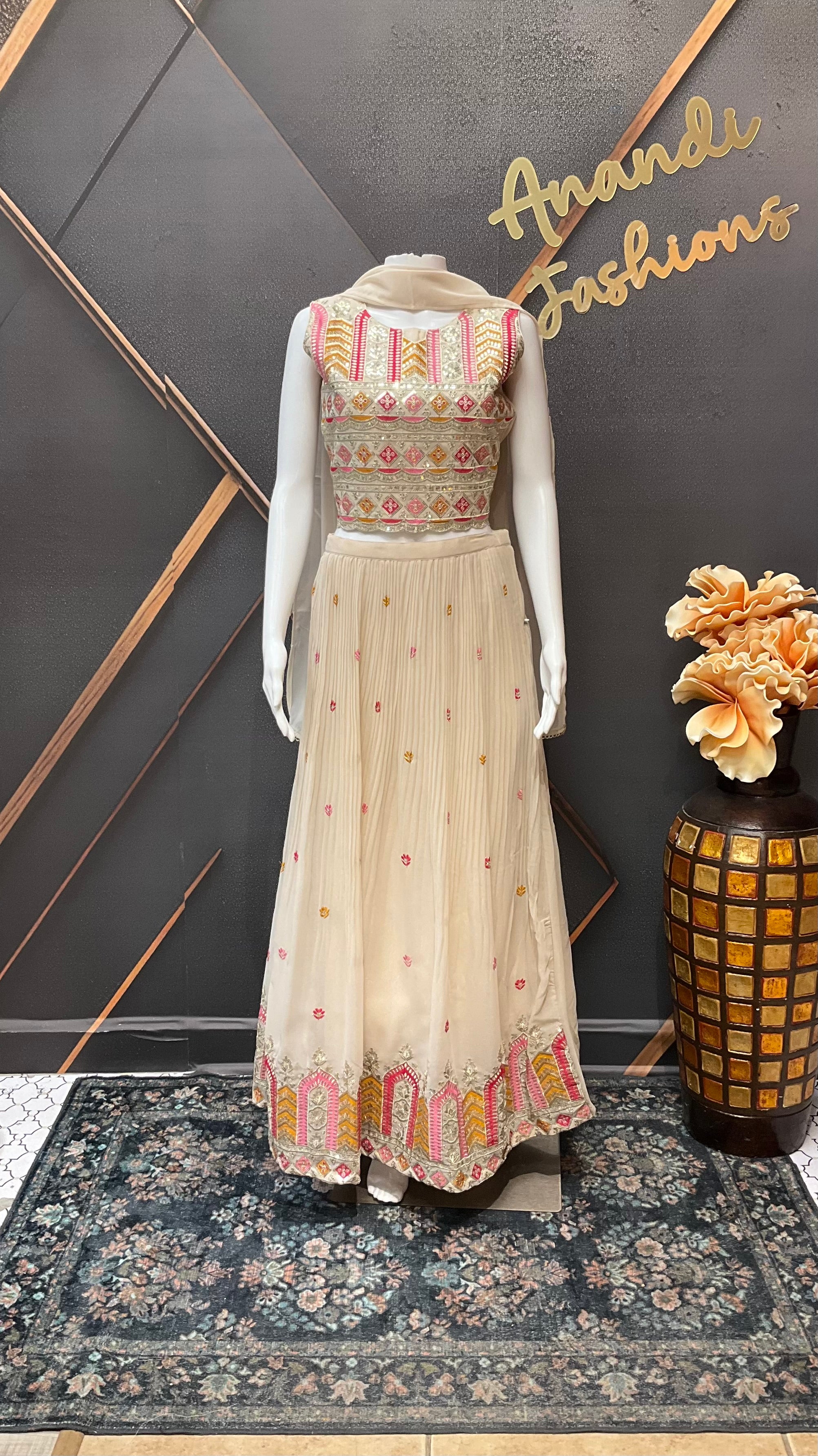 Teenage Girls’’ Beige Georgette Lehenga Set