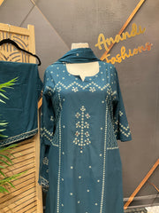 Plus size Pure Cotton Teal Blue kurti set