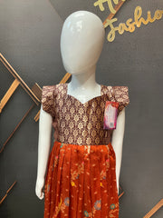 Little Girls Orange Benarasi Long dress