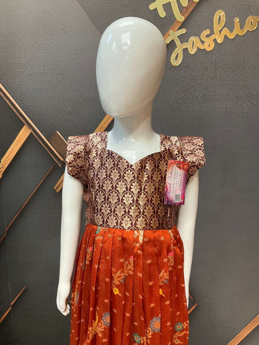 Little Girls Orange Benarasi Long dress