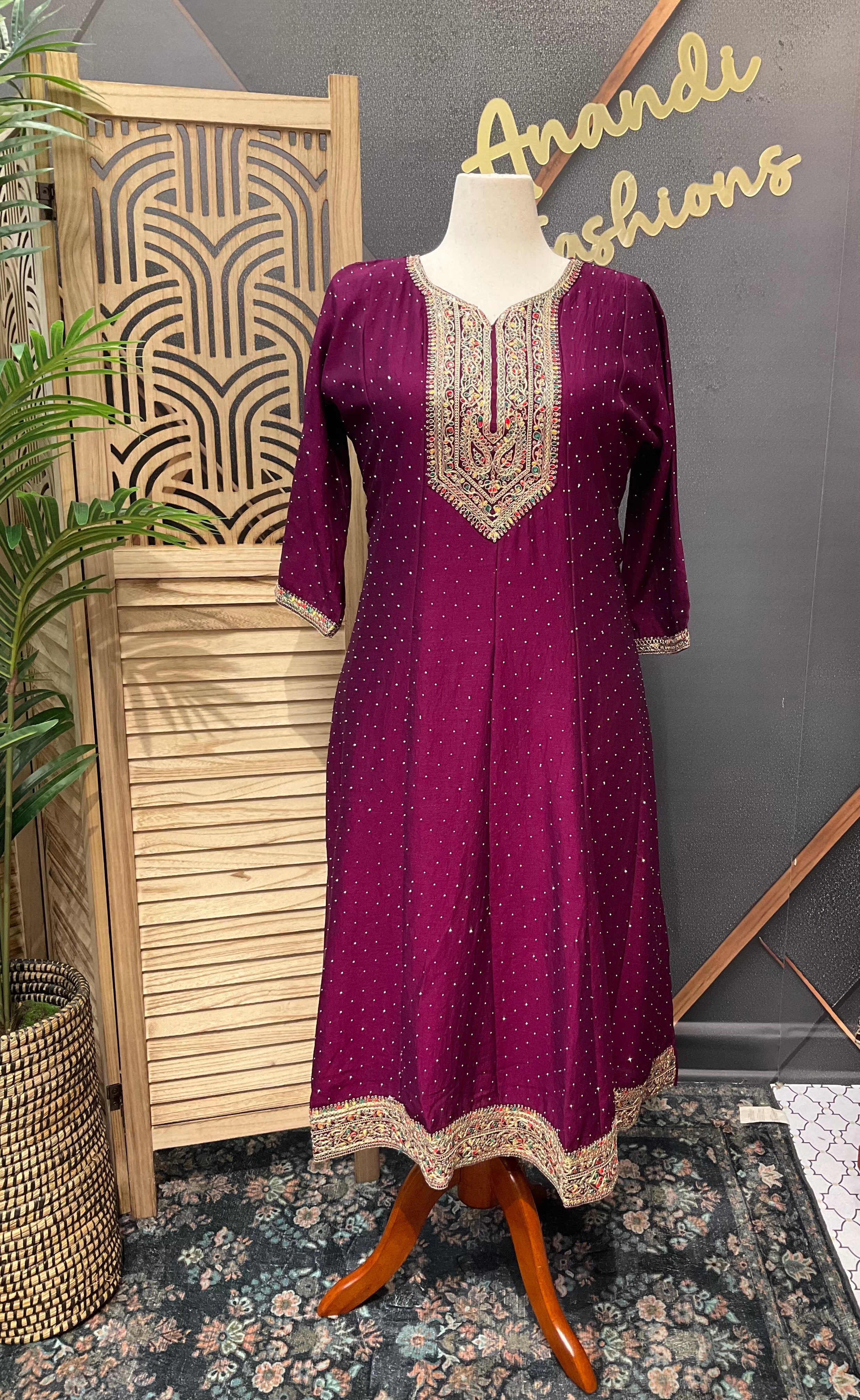 Wine Color - Plus Size Anarkali Kurti set- Size 44/46
