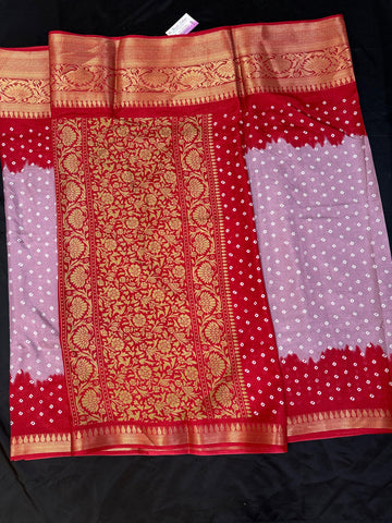 Lavender Fancy Silk Bhandhini Print Saree with Border & Blouse