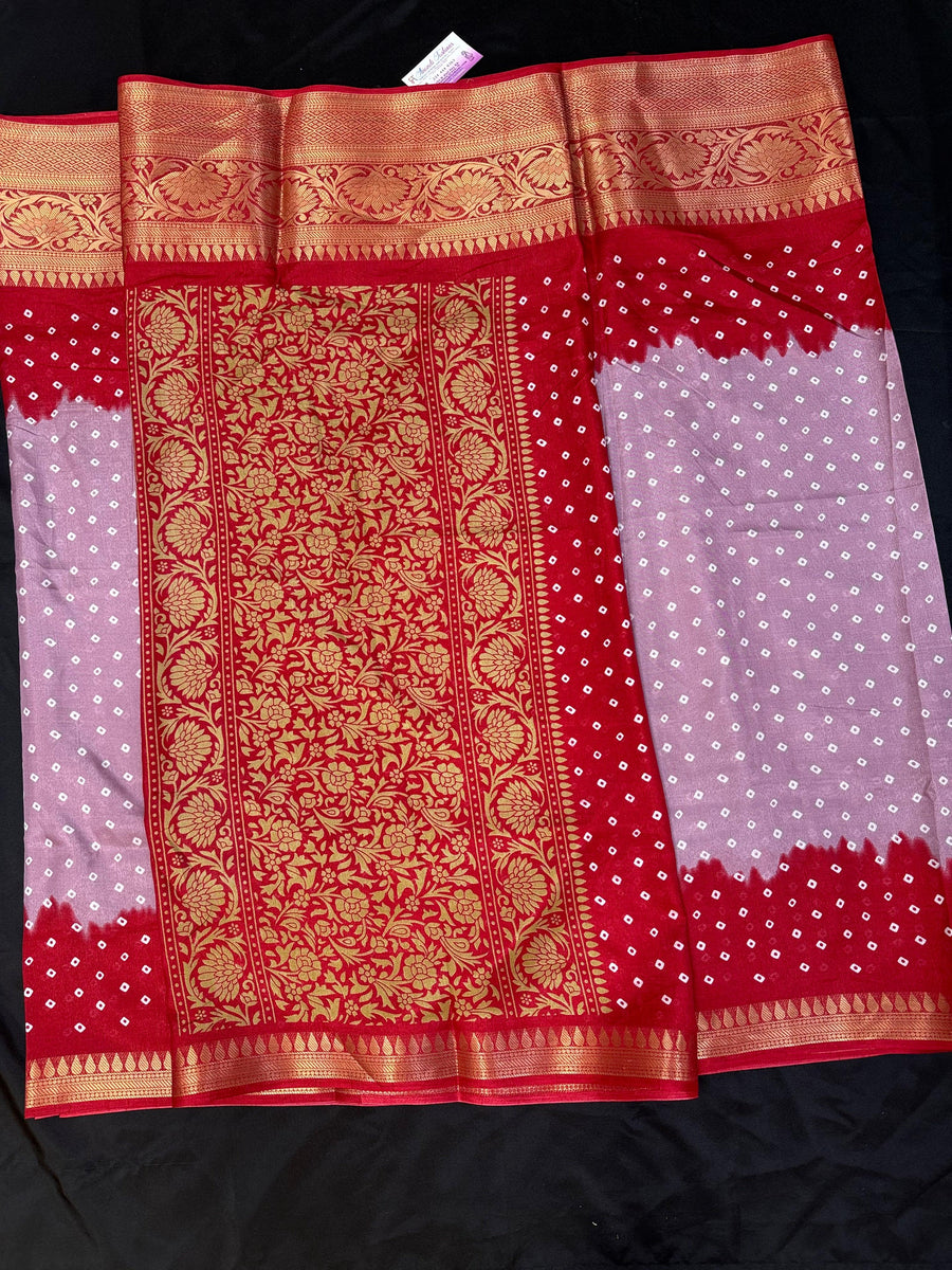 Lavender Fancy Silk Bhandhini Print Saree with Border & Blouse