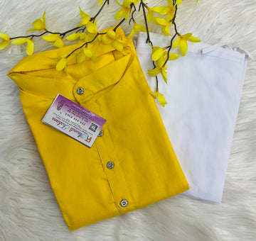 Plus size - Yellow Pure cotton kurta set for men