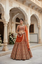 Women’s Orange Heavy Work Lehenga Set