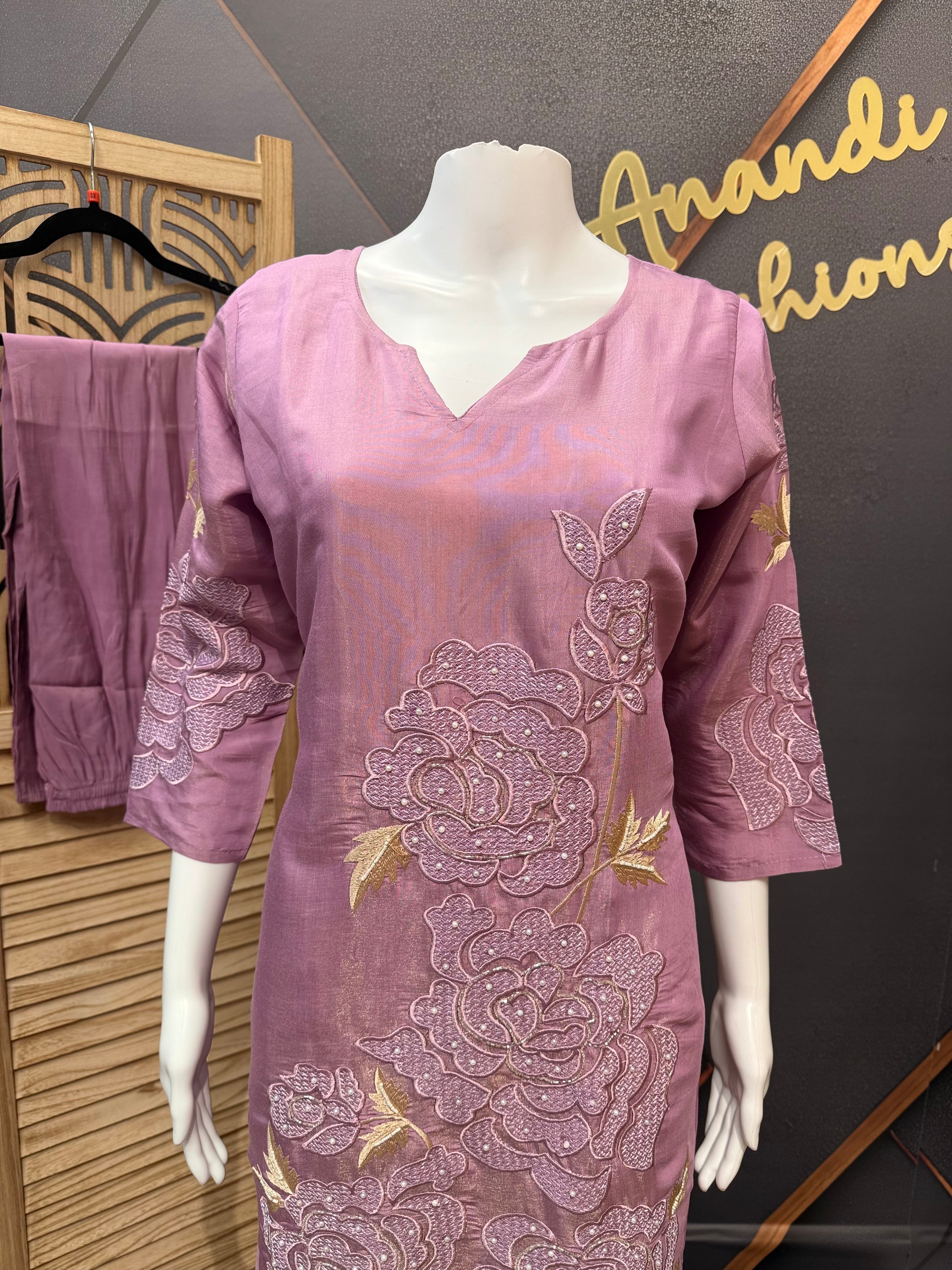 Lavender- Party Wear Tissue Kurti set