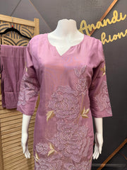 Lavender Party Wear Tissue Kurti Set - Machine Embroidery